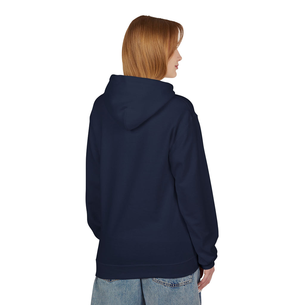 another back view of the navy hoodie