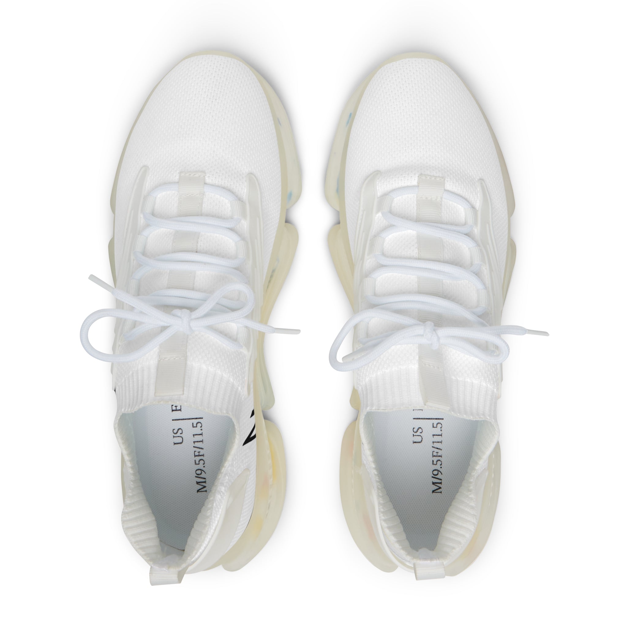 upper view of the White sneakers with a brand logo