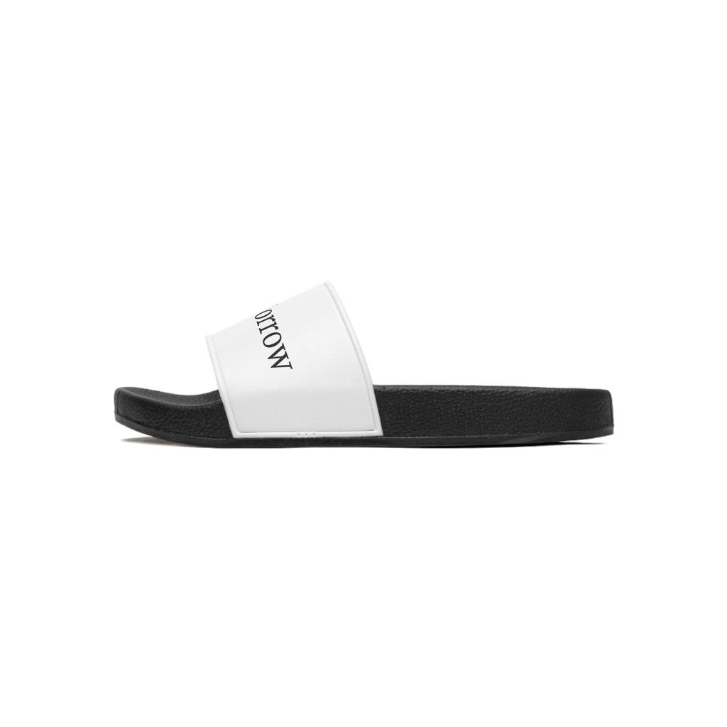 Black slide sandal with a white strap 
