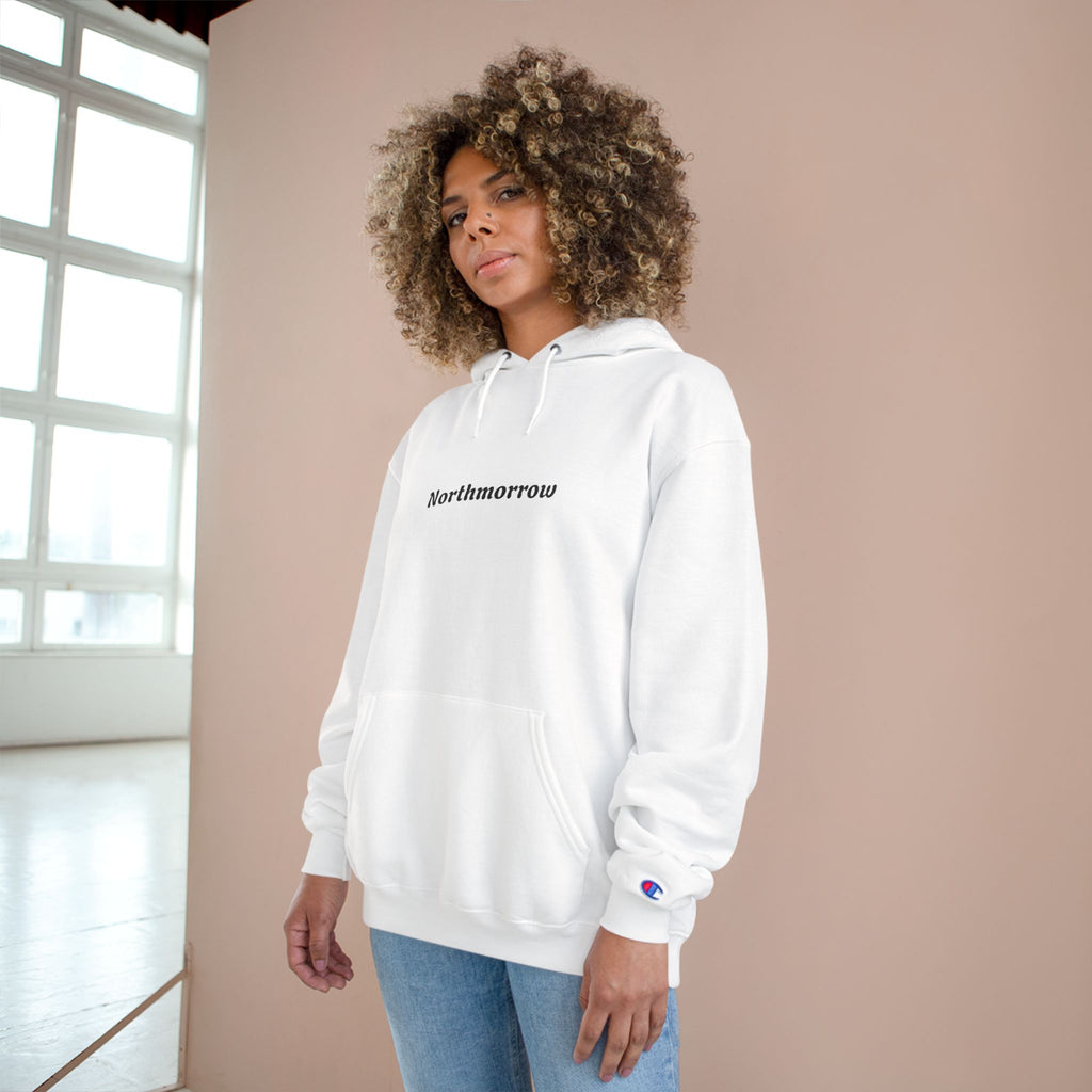 Woman wearing a white hoodie