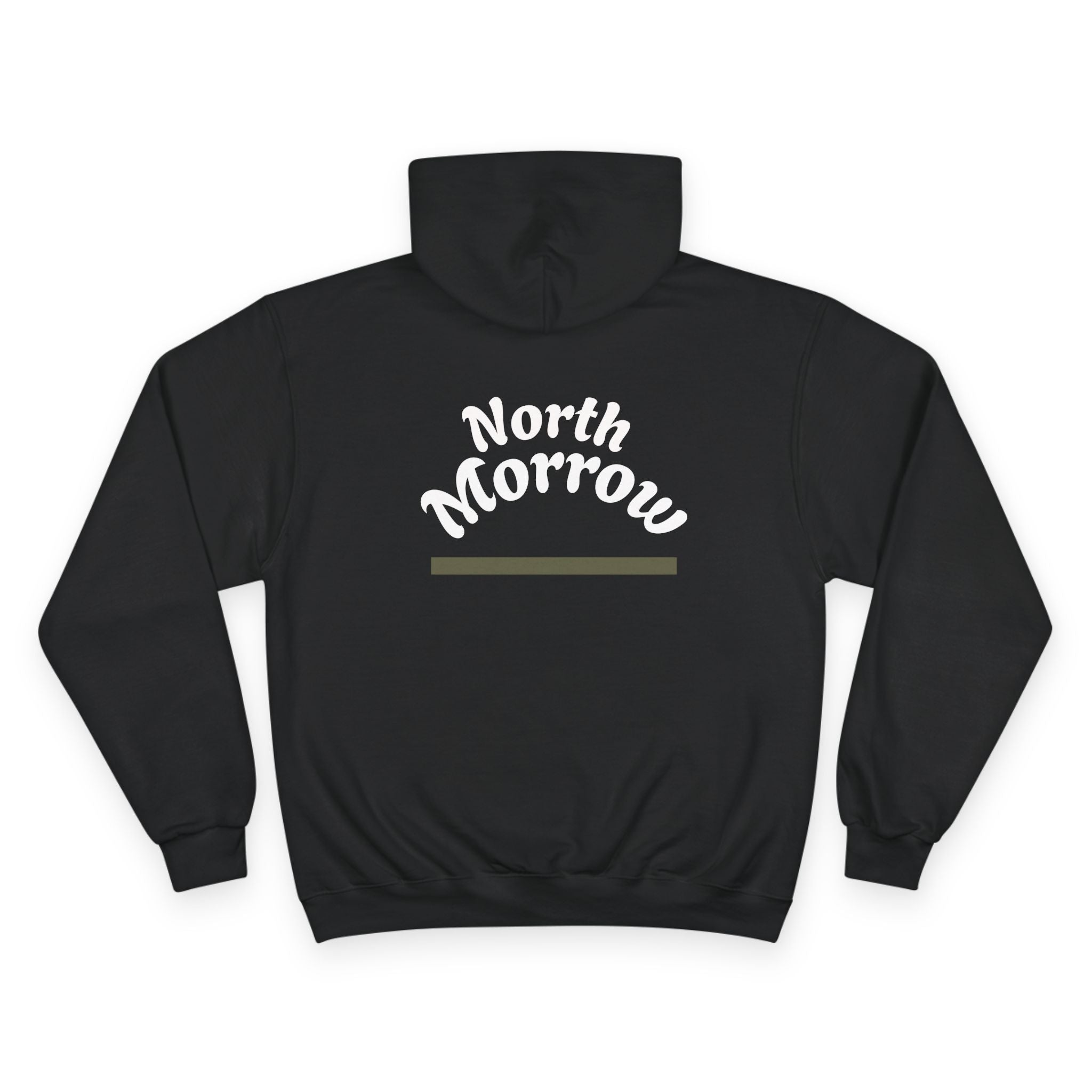  back view Black hoodie with 'North Morrow'