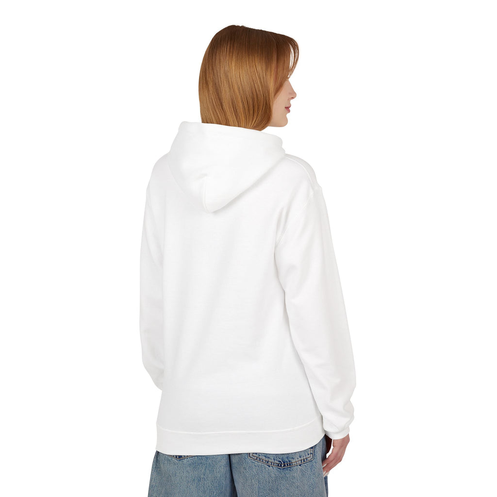 back view of Person wearing a white hoodie